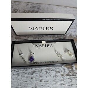 Napier Changeable Necklace Charm Set Purple Crystal Key Infinity Pearl #143